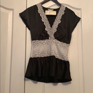 Black with white lace silk blouse